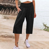 Nukty Summer AliExpress European and American Women's Cross border Cotton and Hemp Split Waist Wrap Pocket Thin Wide Leg Pants fo