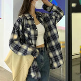 Nukty Autumn All Match Plaid Shirts for Women Korean Fashion Button Up Oversized Shirt Woman Aesthetic Loose Blouse Female