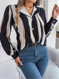 Nukty Elegant Striped Women's Shirt Autumn Puff Long Sleeve Tops Youth Black Shirts & Blouses Casual Button Blouse New Collection