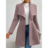 Nukty Women's Coat Winter Decent French Solid Color Long Sleeve Lapel Button-Up Work Coats