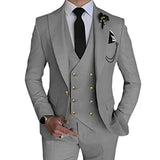 Nukty Fashion New Men Leisure Boutique Business Solid Color Wedding Suit Coat Pants Vest 3 Pcs Set Dress Blazers Jacket Trousers