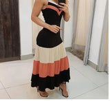 Women Spaghetti Strap Colorblock Maxi Dress Summer Sleeveless Sexy Party Casual Office Long Dresses Female & Lady