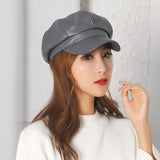 Nukty New Women PU Leather Berets Cap Hat Black Red Outdoor Adjustable Female Autumn Winter Casual Lady Cap Hat For Women