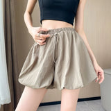 Nukty Lantern Shorts Women Fashion Simple Leisure High Waist All-match Pockets Hot Fit Summer Female Streetwear Students Youth Ladies