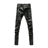 Nukty New Arrived Personality Male Leather Pants Male Slim Leather Pants Men's Clothing PU Pants Male