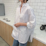 Nukty Women White Shirt Cotton Spring Autumn Vintage Ladies Tops Long Sleeve Casual Turn-down Collar Women's Loose Blouses 11456