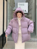 Nukty Women Short Jacket Winter Thick Hooded Cotton Padded Coats Female Korean Loose Puffer Parkas Ladies Oversize Outwear