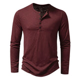 Nukty Men's Cotton Button Henley neck Shirt Long Sleeve Casual Button Solid color Fashion T-Shirts