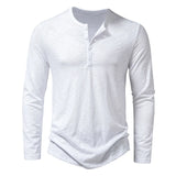 Nukty Men's Cotton Button Henley neck Shirt Long Sleeve Casual Button Solid color Fashion T-Shirts