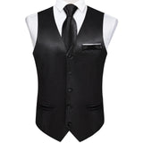 Nukty Black Satin Vest with Luxury Necktie Pocket Square Cufflinks for Man Wedding Fashion Classic Men's Business Tuxedo Waistcoats