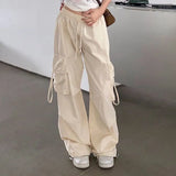 Nukty Hip Hop Y2K Cargo Pants Women Streetwear Harajuku Big Pockets Casual Trousers Korean Loose High Waist Design Solid Pants Z