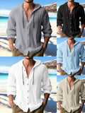 Nukty Summer Men's Linen Shirt Solid Streetwear Long Sleeve Hoodie Cardigan Clothing For Men Button Tops Casual Loose Men Hooded Shirt