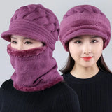 Nukty Coral Fleece Winter Hat Beanies Women's Hat Scarf Warm Breathable Wool Knitted Hat For Women Double Layers Protection Caps