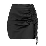 Nukty Solid Color Pleated Hip Skirt European and American Sexy High Waisted Zipper Satin Skirt Women's Summer Women's Clothing