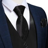 Nukty Black Satin Vest with Luxury Necktie Pocket Square Cufflinks for Man Wedding Fashion Classic Men's Business Tuxedo Waistcoats