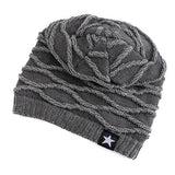 Nukty New Unisex Slouchy Winter Hats Add Fur Lined Men And Women Warm Beanie Cap Casual Five-pointed Star Decor Winter Knitted Hats