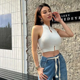 Nukty Crop Tops Womens Tank Tops White Black Basic Tanks Punk Summer Casual PU Leather Top Black Cami Top Female Vest Sexy Corset