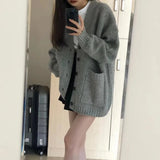 Nukty Women's Sweaters Button Up V-neck Front Pocket Soft Wool Knitted Cardigan Chic Korean Fashion  Outfit Autumn Winter