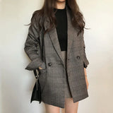 Nukty Women Winter Plaid Blazers Coats Korean Fashion Elegant Solid Thick Jacket Female Double Breasted Office Lady Long Overcoat
