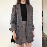 Nukty Women Winter Plaid Blazers Coats Korean Fashion Elegant Solid Thick Jacket Female Double Breasted Office Lady Long Overcoat