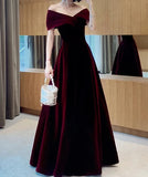 Nukty Spring Long Luxury Elegant Wine Red Soft Velvet Evening Party Wedding Dresses for Women Off Shoulder Maxi Dress