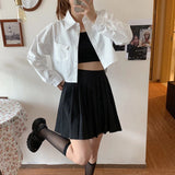 Nukty White Shirt For Women 2024 Spring Summer Casual Wild Long Sleeve Crop Tops Female Japanese Style Student Pocket Cropped Blouses