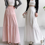 Women Sweet Cake Skirt Summer Trend High Waist Pleated Skirt Casual Elegant All-Match Solid A-line Big Swing Double Layer Skirt