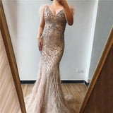 Nukty Luxury Dubai Arabic Women Sequined Midi Evening Dress Prom Gowns Feathers Elegant Beading Wedding Formal Party Vestidos