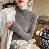 Nukty Fashion Solid Color Turtleneck Women Autumn Winter Knitted Sweaters Basic Primer Pullovers Korean Sweater Slim-fit Pullover