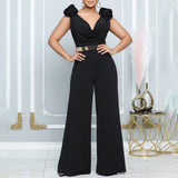 Nukty Elegant Jumpsuits & Rompers for Women 2024 New V Neck Sleeveless Belt Wasited Floor Length Luxury Birthday Party Dinner Overalls