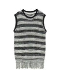 Nukty Striped Mesh Vest for Men Vintage Knit Tank Tops Sleeveless Tee Male Casual Summer Beach Japanese Streetwear Hip Hop