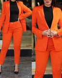 Nukty business casual outfits 2pcs Women Office Clothing Set Long Sleeve Blazer Jacket & High Waist Pencil Pants Solid Color