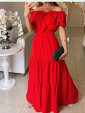 Nukty Summer Boho Red Dress Fashion Short Sleeve Beach Long Dress Casual Loose Elegant Holiday Party Dresses For Women Robe Femme