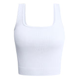 Nukty New Fashion Solid Color Square Neck Ribbed Tank Top Camisole Women Summer Basic Elastic Sleeveless Crop Tops