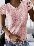 Nukty Women Lace Hollow T Shirt Top Fashion Round Neck Long Sleeve Office Lady Blouses Casual Vintage High Street Boho Tops All Season