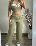 Nukty Sexy Elegant Crop Cami Top & Ruched Pocket Design Pants Set Womens Two Piece Sets Outfit New Fashion Summer Casual