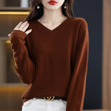 Nukty Cashmere Sweater Women's Knitting Sweater 100% Pure Merino Wool Winter Fashion Basic V-neck Chic Top Autumn Warm Pullover