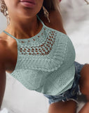 Nukty Women's Casual Slim Knitted Tank Top Summer Female Clothing New Fashion Women Jacquard Halter Lace Trim Sleeveless T-Shirt