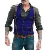 Nukty Herringbone Men's Vests Men Brown Waistcoat Vest Man Steampunk Jacket Striped Tweed V-neck Slim Fit Gilet Wedding Clothing