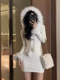 Nukty Sexy Bodycon Y2k Mini Dress Party Winter Pure Color One Piece Dress Korean Fashion Slim French Elegant Casual Dress Design