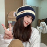 Nukty Winter thick thread needle striped knitted hat head girdle face small casual day system all match woolen pile cap