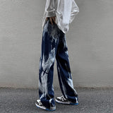 Nukty Tie-dye Jeans Men High Street Straight Denim Pants Men Baggy Fashion Trend Jean Pants Mens Wide-leg Trousers BF Clothing
