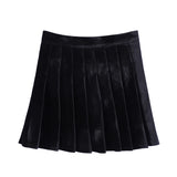 Nukty Gold Velvet Black Short Skirt Female Autumn and Winter Wear New High Waist Skirt All-match A-line Pleated Skirt