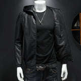 Nukty Hooded PU Jackets Men Biker Jacket Spring Autumn Leather Jacket Coat Male Fashion Casual Black PU Leather Coat Big Size 5XL