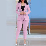 Nukty business casual outfits 2pcs Women Office Clothing Set Long Sleeve Blazer Jacket & High Waist Pencil Pants Solid Color