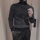 Nukty Fashion Printed Knitted Spliced Korean Turtleneck Striped Sweater Men Clothing Autumn New Loose Casual Pullovers Warm Tops