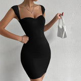 Nukty Sweetheart Neck Bodycon Dress, Party Wear Solid Sleeveless Dress, Women's Clothing