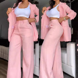 Nukty 2025 Woman Elegant Sets Autumn Fashion Women's Notched Collar Coat & Pocket Design Pants Set Work Commuting Two Piece Suit