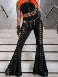 Nukty Women's Gothic Pants Spring 2024 New Dark Wind Street Fashion Trend Cock-eye Tie Design Flared Pants Women