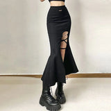 Nukty High Waist Women Mermaid Skirts American Style Designed Bandage Split Midi Skirt Y2K Fashion Streetwear Female Skirts Spring New